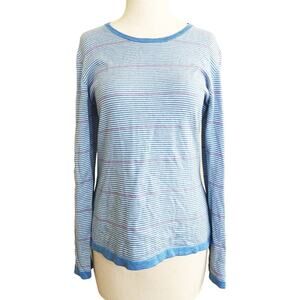 Caroline Grace LS Cotton Cashmere Sweater Blue Striped Crew Neck Pullover Size M